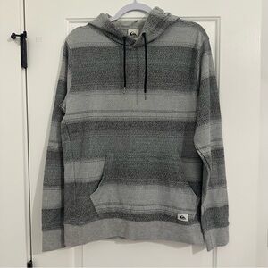 Quiksilver Men's Gray Striped Textured Knit Pullover Hoodie - Medium - EUC